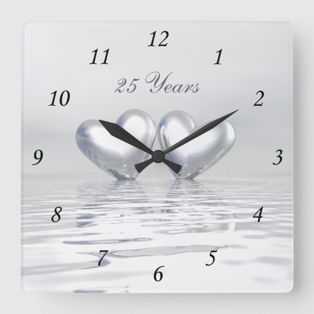Silver Anniversary Hearts Quadratische Wanduhr (Vorderseite)