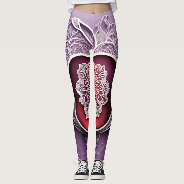 Silver Apple Lace AI art Leggings (Vorderseite)