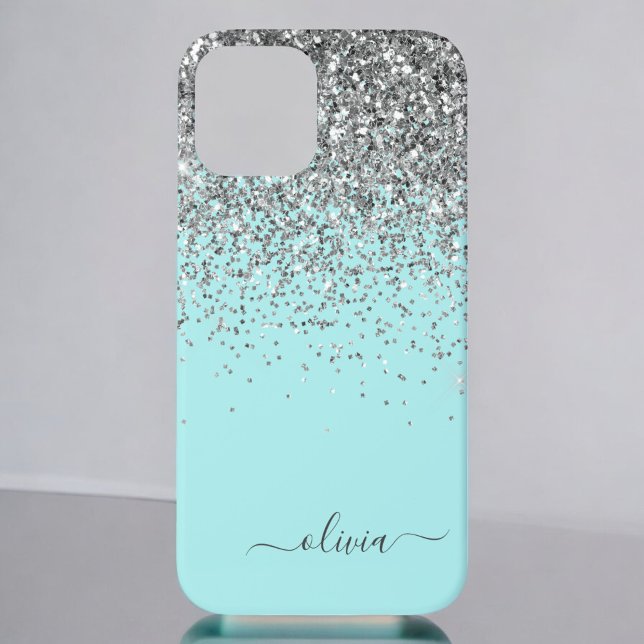 Silver Aqua Aquamarin Blue Girl Glitzer Monogram C Case-Mate iPhone Hülle (Von Creator hochgeladen)