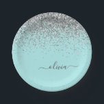 Silver Aqua Aquamarin Blue Girl Glitzer Monogram Pappteller<br><div class="desc">Silver und Aqua Aquamarin Blue Sparkle Glitzer Monogram Name und Initial Party Teller. Das macht den perfekten 16 Geburtstag,  Hochzeit,  Brautparty,  Jubiläum,  Babydusche oder Junggeselinnen-Abschied Geschenk für jemanden,  der Lieben glamourösen Luxus und schicke Stile.</div>