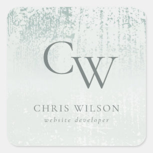 Silver Aqua Aquamarin gebürstetes Metallic Monogra Quadratischer Aufkleber