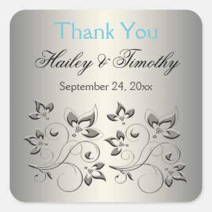 Silver, Aqua, Black Floral Danke, Sticker