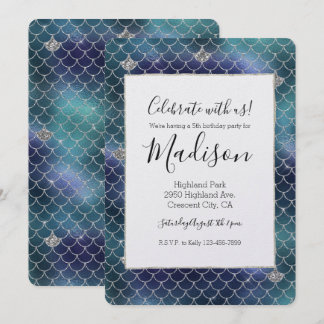 Silver Aqua Blue Mermaid Glitz Einladung