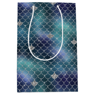 Silver Aqua Blue Mermaid Mittlere Geschenktüte