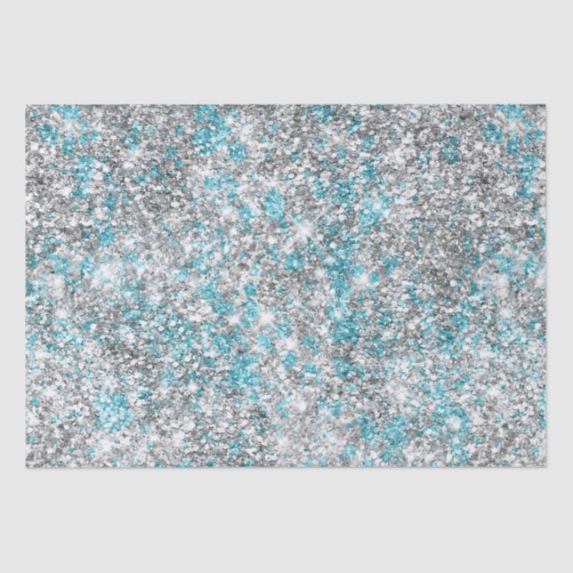 Silver Aqua Glam Glitzer Seidenpapier (Vorderseite)