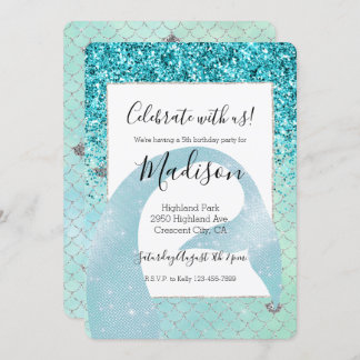 Silver Aqua Glitzer Mermaid Watercolor Einladung