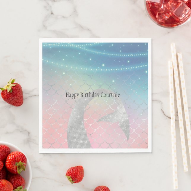 Silver Aqua Pink Lila Mermaid Serviette (Beispiel)