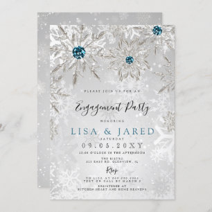 Silver Aqua Snowflakes Winter Engagement Party Einladung