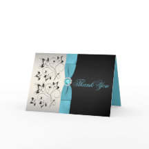 Silver, Aqua und Black Floral Danke Karte
