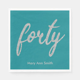 Silver Aquamarin 40 Geburtstagsparty Glitzer "40" Serviette