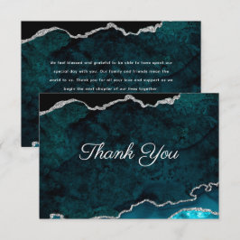 Silver Aquamarin Agate Wedding Dankeskarte