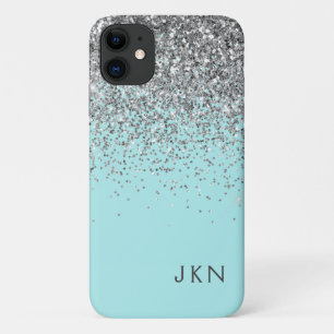 Silver Aquamarin Aqua Blue Girl Glitzer Monogram Case-Mate iPhone Hülle