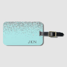 Silver Aquamarin Aqua Blue Girl Glitzer Monogram