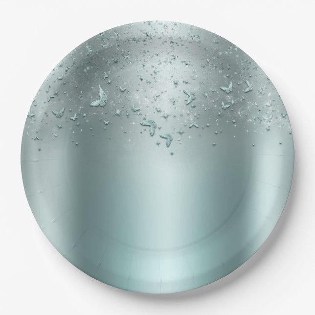 Silver Aquamarin Aqua Flutter Schmetterling Sweet  Pappteller (Vorderseite)