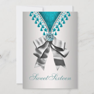Silver Aquamarin Blue 16 . Geburtstag Geburtstagsp Einladung