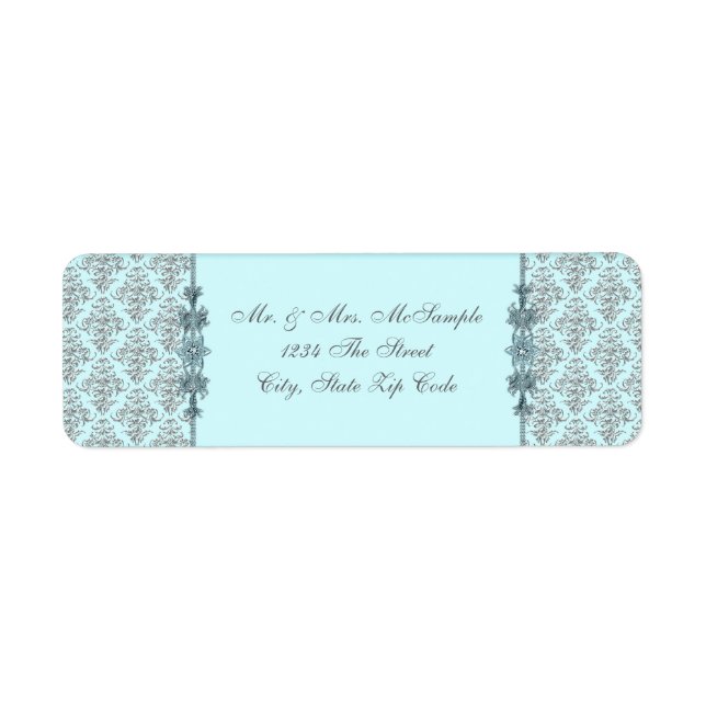Silver Aquamarin Blue Damask Address Labels (Vorne)