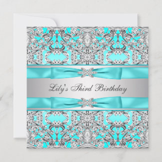Silver Aquamarin Blue Girls Geburtstagsparty Einla Einladung