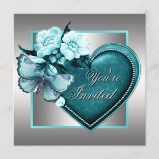 Silver Aquamarin Blue Heart Butterfly Aquamarin Bl Einladung