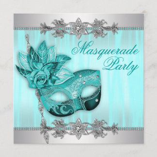 Silver Aquamarin Blue Masquerade Party Einladungen