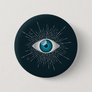 Silver & Aquamarin Blue Mystic Aqua Evil Eye Nazar Button