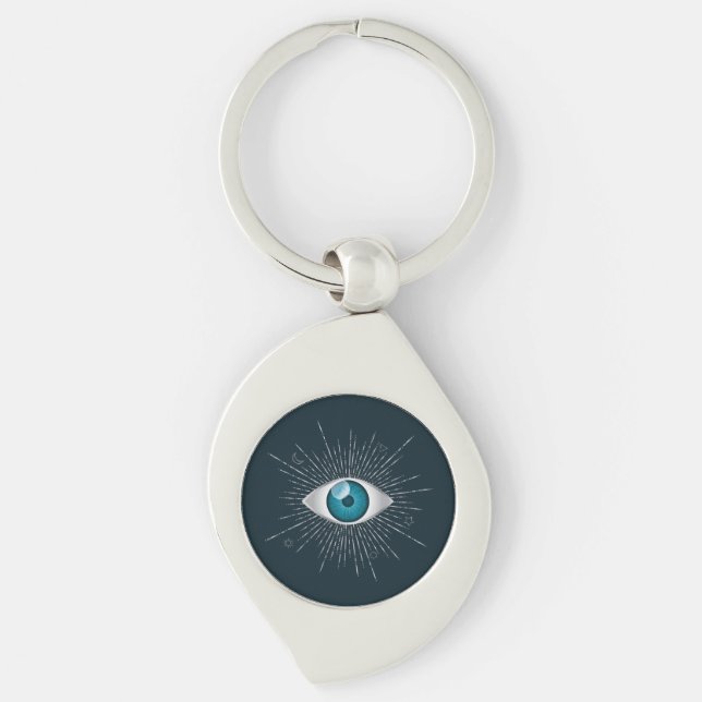 Silver & Aquamarin Blue Mystic Aqua Evil Eye Nazar Schlüsselanhänger (Vorderseite)