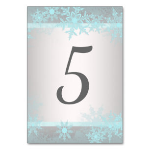 Silver Aquamarin Blue Snowflake Tischnummer Cards