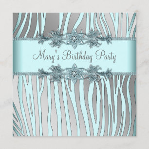 Silver Aquamarin Blue Zebra Frauen Geburtstagspart Einladung