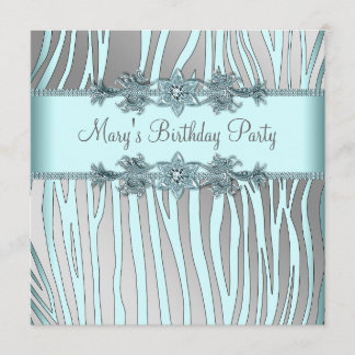 Silver Aquamarin Blue Zebra Frauen Geburtstagspart Einladung