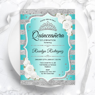 Silver Aquamarin Elegante Quinceanera Einladung