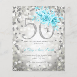 Silver Aquamarin Floral 50. Geburtstagsleuchten la Flyer
