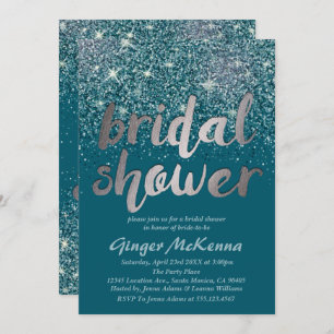 Silver & Aquamarin Glitzer Bridal Dusche Einladung