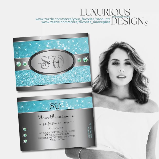 Silver Aquamarin Glitzer Sparkle Rhinestones Initi Visitenkarte (Von Creator hochgeladen)