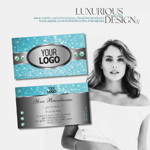 Silver Aquamarin Glitzer Sparkle Stars Rhinestones Visitenkarte