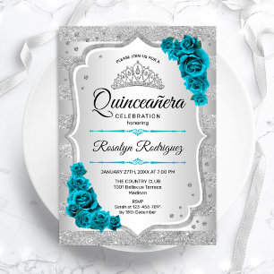 Silver Aquamarin Quinceanera Einladung