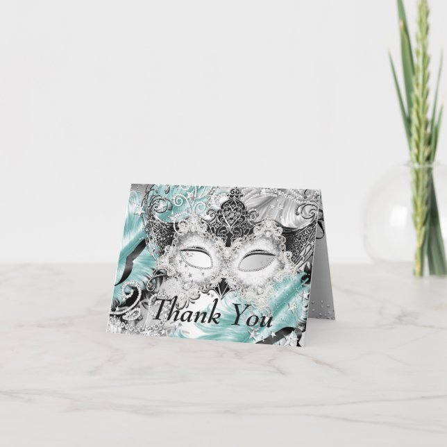 Silver Aquamarin Sparkle Masquerade Vielen Dank Dankeskarte (Vorderseite)