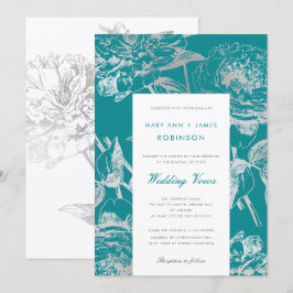 Silver Aquamarin Wedding Vow Renewal Simple Floral Einladung