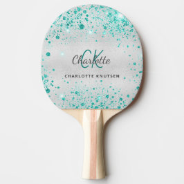 Silver aquamariner Glitzer grüne Monogrammbezeichn Tischtennis Schläger
