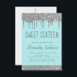 Silver Aquamariner Glitzer Sparkle Elegant Sweet 1 Einladung<br><div class="desc">Silber und Aquamarin (Aqua Blue) Funkelnd Tropfen Glitzer Sweet 16 Geburtstagsparty Einladung. Dies ist die perfekte 16 . Geburtstag Geburtstagseinladung für eine moderne Silber und Aquamarin Sparkle Glitzer Sparkle Girly Geburtstagsparty. Bitte kontaktieren Sie den Designer,  um passende Sonderanfertigungen zu erhalten.</div>