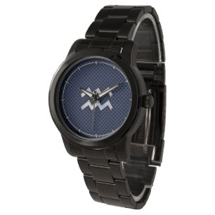 Silver Aquarius Schild auf Navy Blue Carbon Fibre  Armbanduhr