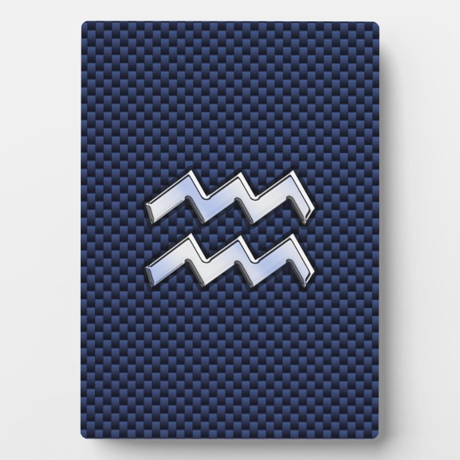 Silver Aquarius Schild auf Navy Blue Carbon Fibre  Fotoplatte (Vorderseite)