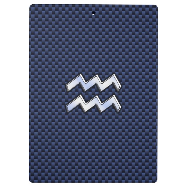 Silver Aquarius Schild auf Navy Blue Carbon Fibre  Klemmbrett (Rückseite)