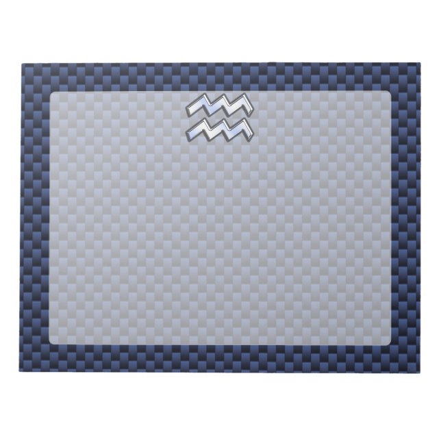Silver Aquarius Schild auf Navy Blue Carbon Fibre  Notizblock (Vorderseite)