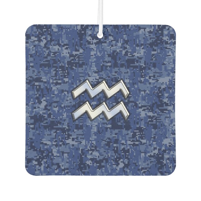 Silver Aquarius Zodiac Sign Navy Blue Digital Camo Autolufterfrischer (Vorderseite)