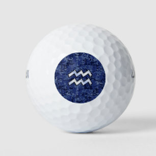 Silver Aquarius Zodiac Sign Navy Blue Digital Camo Golfball