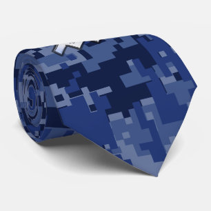 Silver Aquarius Zodiac Sign Navy Blue Digital Camo Krawatte