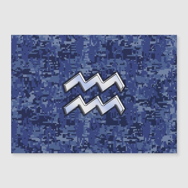 Silver Aquarius Zodiac Sign Navy Blue Digital Camo Magnetkarte (Vorderseite)