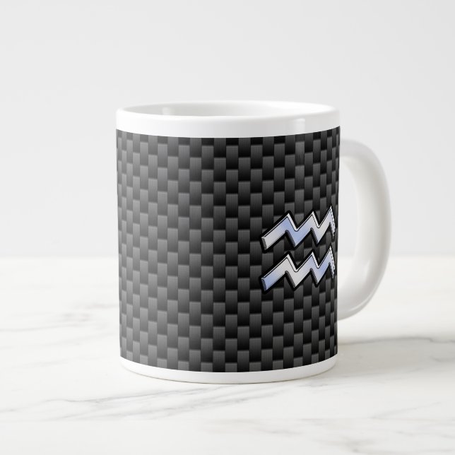 Silver Aquarius Zodiac Symbol Carbon Fiber Style Jumbo-Tasse (Vorderseite Rechts)