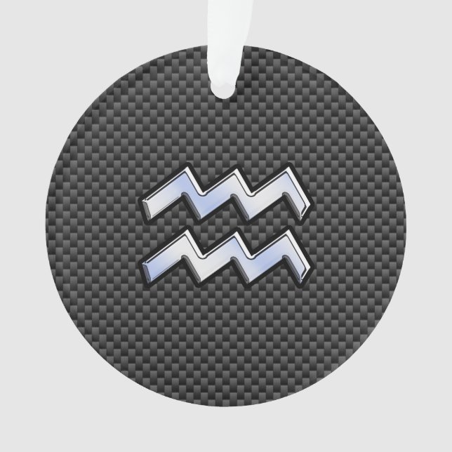 Silver Aquarius Zodiac Symbol Carbon Fiber Style Ornament (Vorderseite)