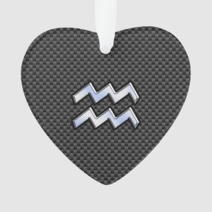 Silver Aquarius Zodiac Symbol Carbon Fiber Style Ornament