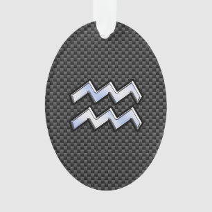 Silver Aquarius Zodiac Symbol Carbon Fiber Style Ornament